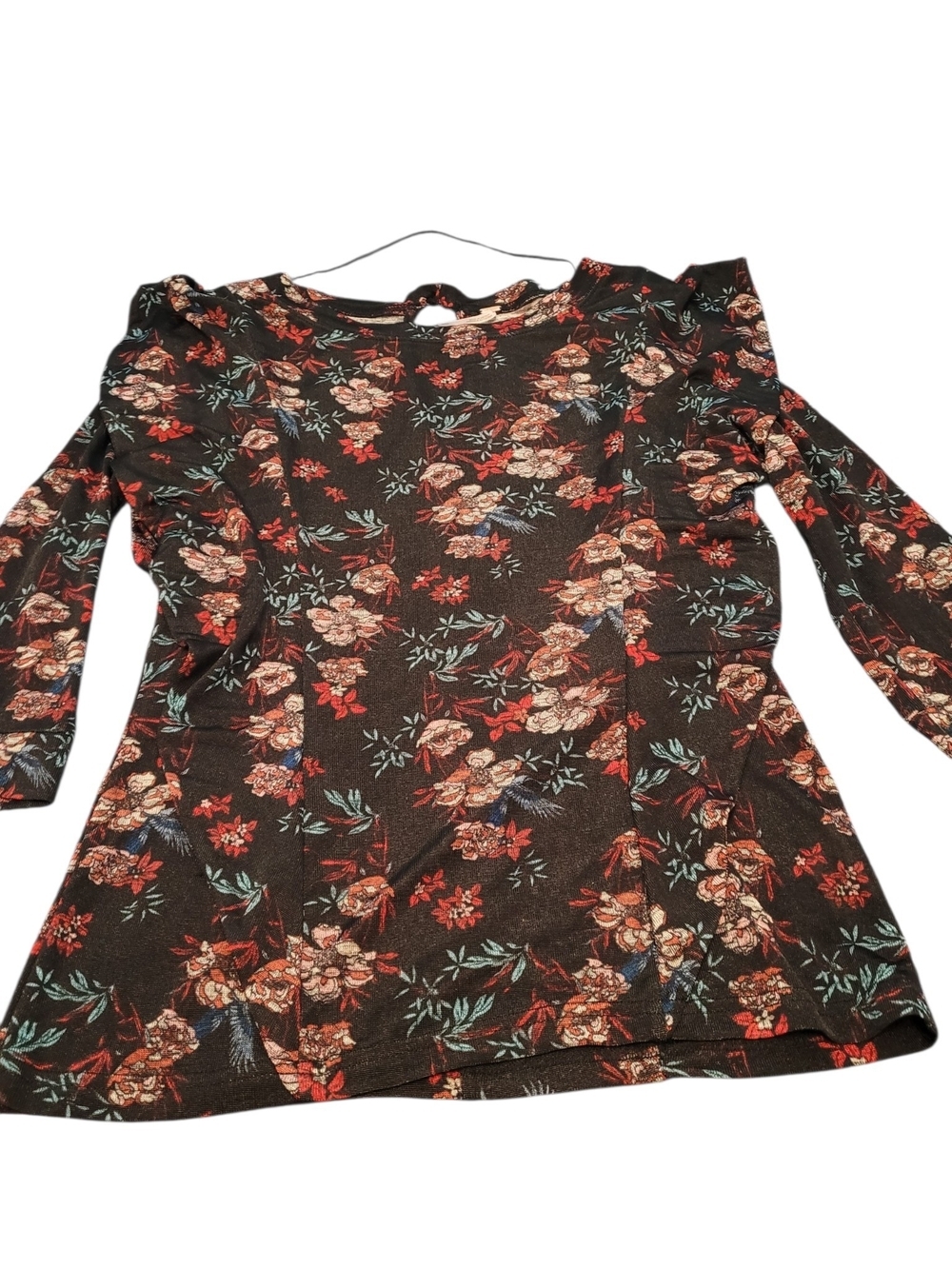 Free People Women’s Floral Long Sleeve Tunic Top Black Multicolor Stretch Boho S